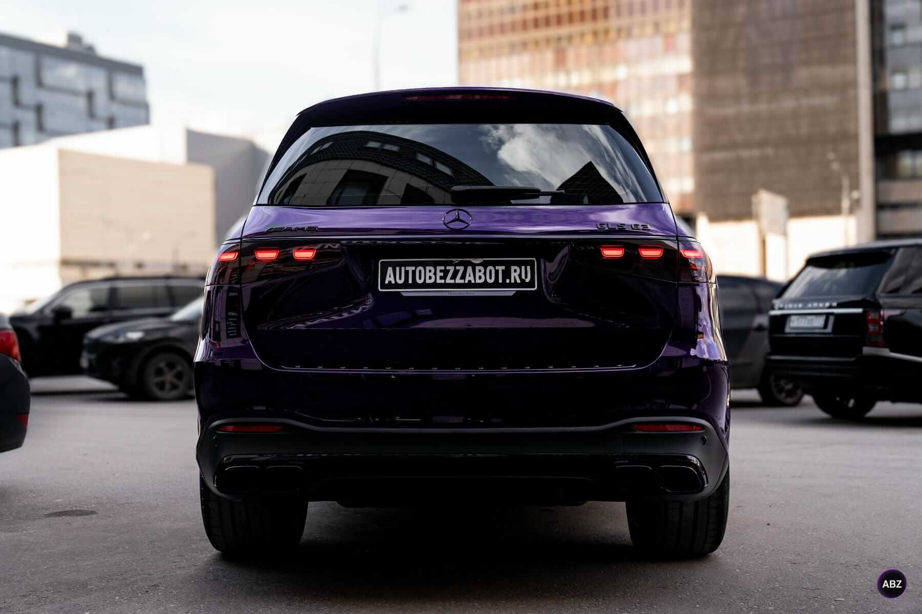 Оклейка авто цветной полиуретановой пленкой: Mercedes-Benz GLS в Super Purple 10 Фото Оклейка авто цветной полиуретановой пленкой: Mercedes-Benz GLS в Super Purple