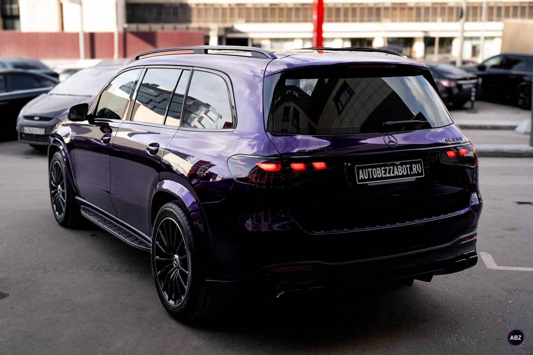 Оклейка авто цветной полиуретановой пленкой: Mercedes-Benz GLS в Super Purple 16 Фото Оклейка авто цветной полиуретановой пленкой: Mercedes-Benz GLS в Super Purple